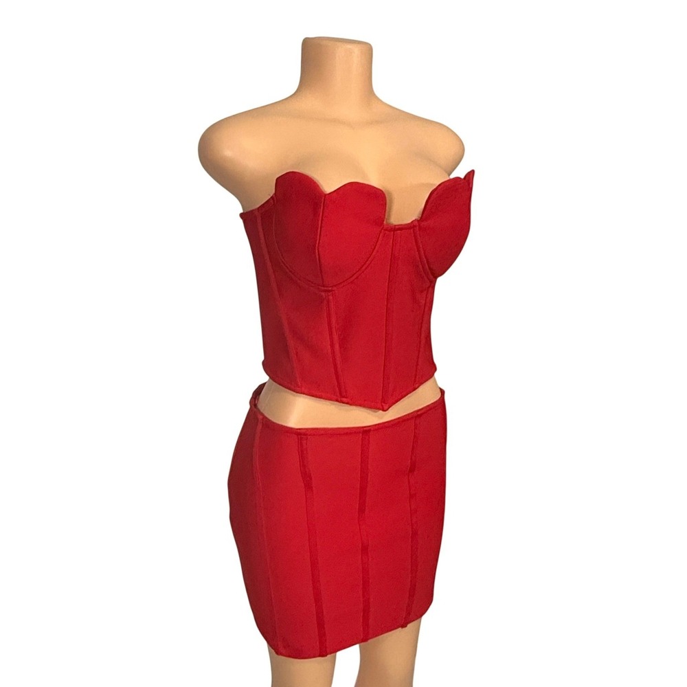 Fashion Nova My Sweetheart Skirt Red Bandage 2 Piece Set XL NWT - Picture 2 of 12